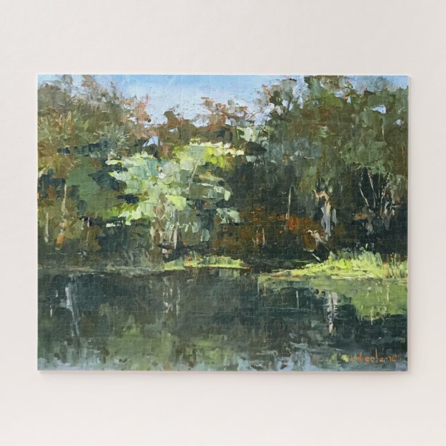 River Forest Scene Original Painting Challenging Jigsaw Puzzle (Horizontal)