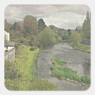 River Hafren in Newtown, Powys Square Sticker