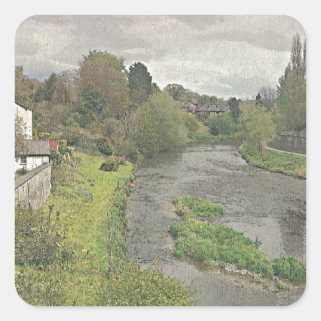 River Hafren in Newtown, Powys Square Sticker (Front)