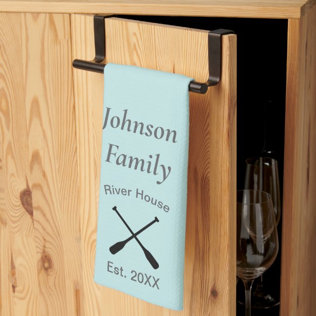 River House custom family name year established Tea Towel (Thirds Fold)