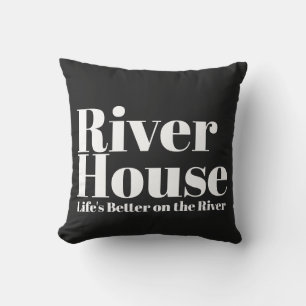 River House Decorative Outdoor Throw Pillow - Blac