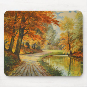 River in woodland in autumn mouse pad