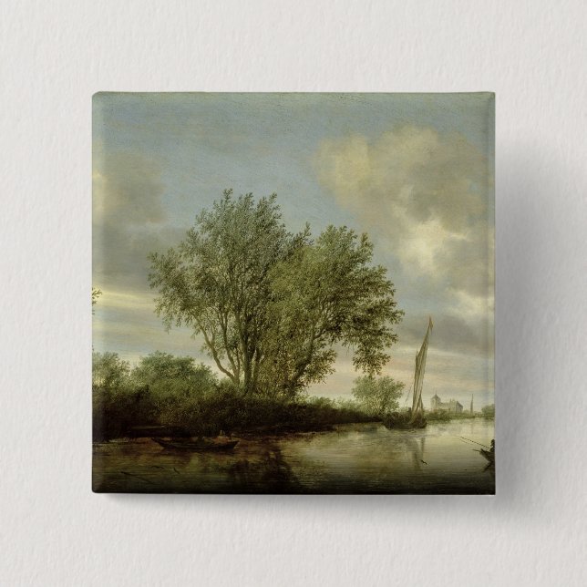 River Landscape, 1645 15 Cm Square Badge (Front)