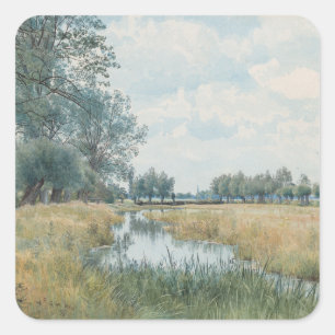 River Landscape near St. Ives, Huntingdonshire Square Sticker