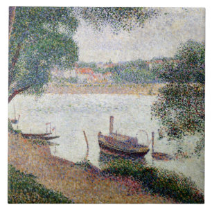River Landscape with a boat Tile