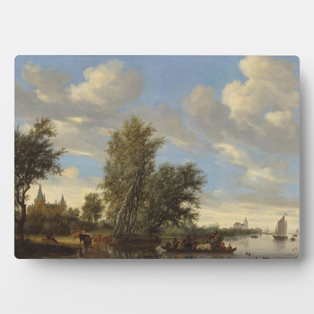 River Landscape with Ferry, 1649 (oil on canvas) Plaque (Front)