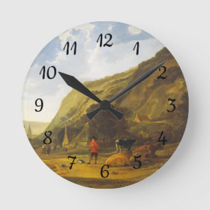 River landscape with riders Aelbert Cuyp Round Clock
