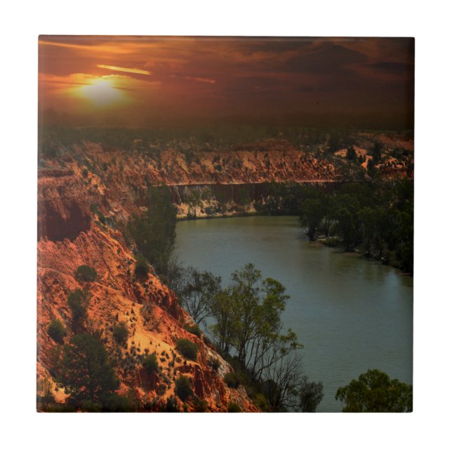 River Murray Australia Sunset, Ceramic Tile (Front)