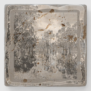 River Murray Black White Photo Gum Tree Reflection Stone Coaster