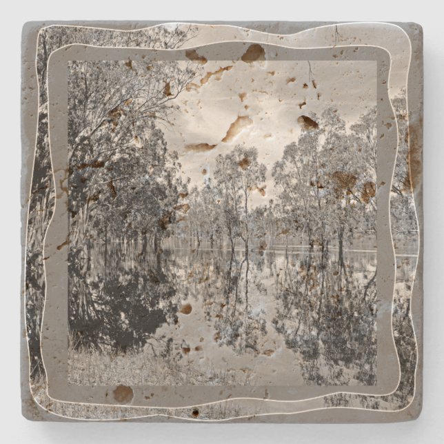 River Murray Black White Photo Gum Tree Reflection Stone Coaster (Front)