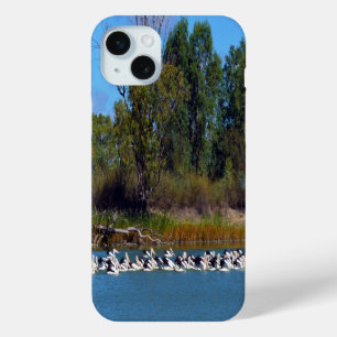 "River Murray's Fishermen: A Pelican Gathering" iPhone 15 Mini Case