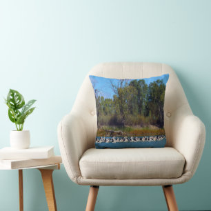 "River Murray's Fishermen: A Pelican Gathering" Cushion