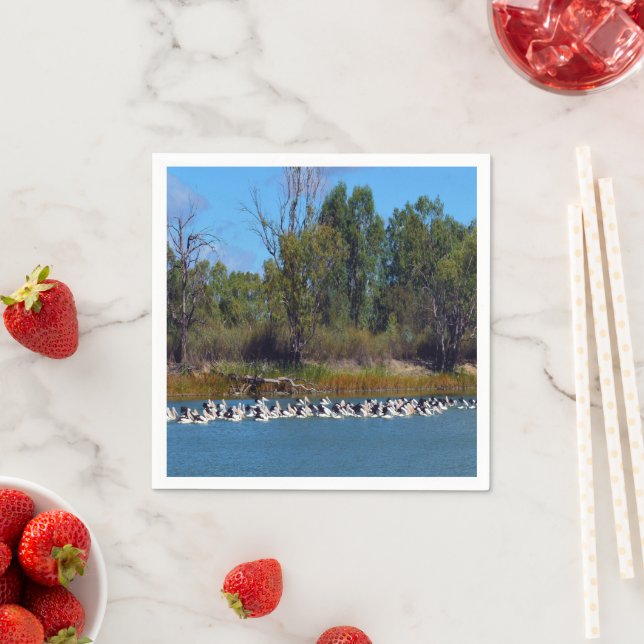 "River Murray's Fishermen: A Pelican Gathering" Napkin (Insitu)