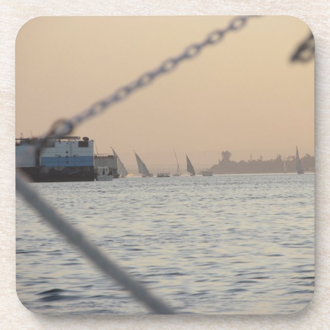 River Nile Sunset Hard Plastic Coaster (Front)