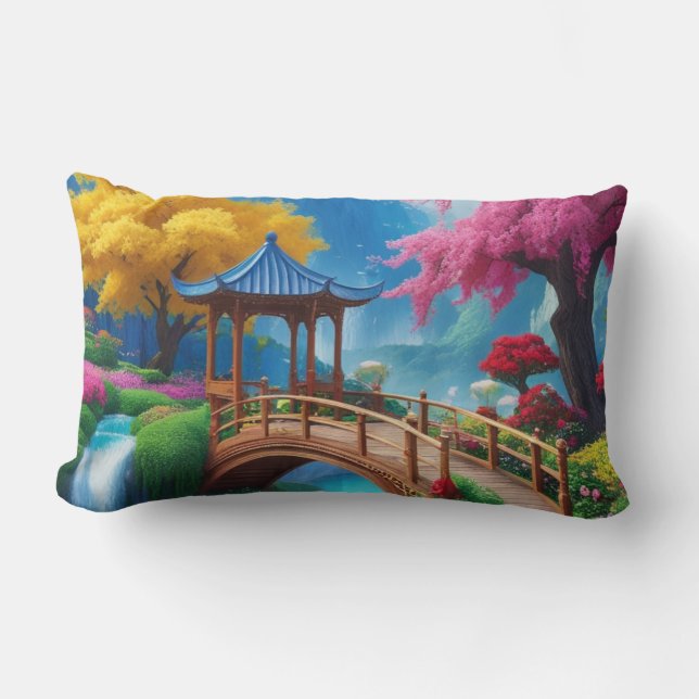 “River of Dreams – Fantasy Turquoise River  Lumbar Cushion (Front)