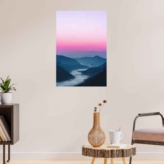 River of fog flowing through mountains at sunrise poster (Living Room 3)