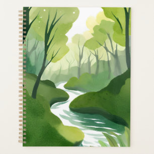 River of Green Forest Watercolor Painting Planner