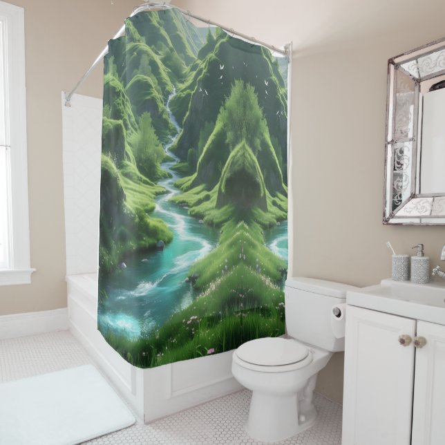 “River of Tranquillity – Enchanted Hills  Shower Curtain (In Situ)