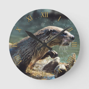 River Otter Animal-lover's Wildlife Photo Round Clock