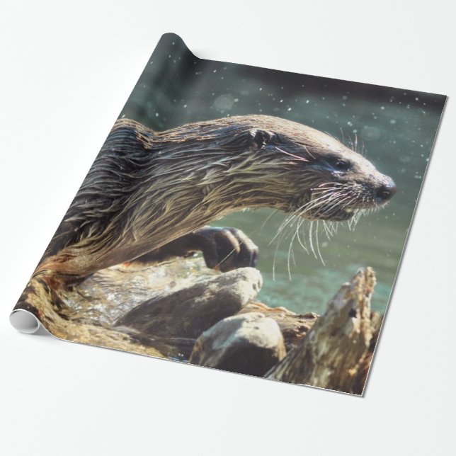 River Otter Animal-lover's Wildlife Photo Wrapping Paper (Unrolled)