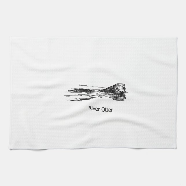 River Otter (line art) Tea Towel (Horizontal)