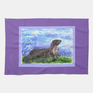 River Otter Nature Art Tea Towel