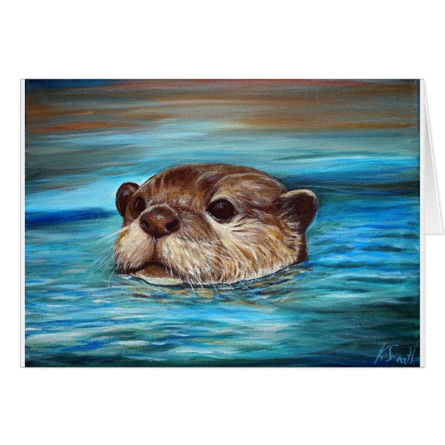 River Otter Painting Greeting Card (Front Horizontal)