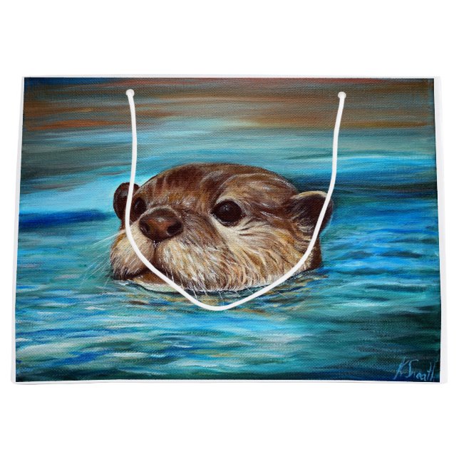 River Otter Painting Large Gift Bag (Front)