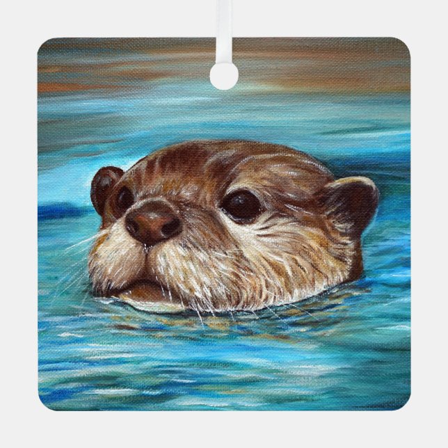 River Otter Painting Metal Tree Decoration (Front)