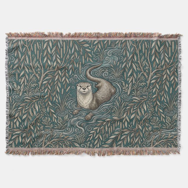 River Otter Throw Blankets – Willow Pattern (Front)