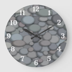 River Pebbles with White Numbers Large Clock