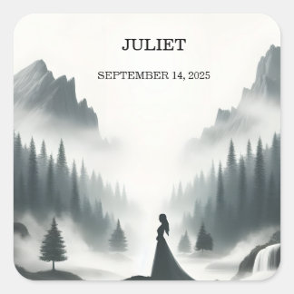 River Rain Cloud Smoky Mountain Bridal Shower Square Sticker