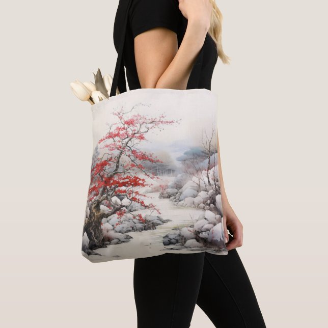 River Red Tree Ink Painting Tote Bag (Close Up)