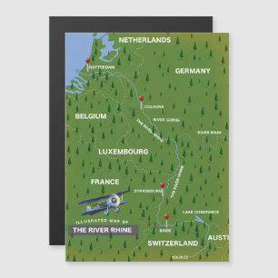 River Rhine retro travel map.