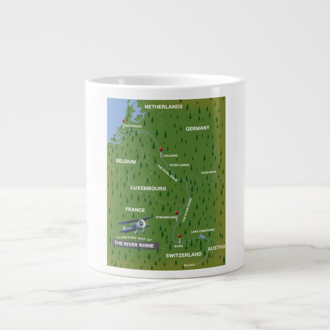 River Rhine retro travel map. Giant Coffee Mug (Front)
