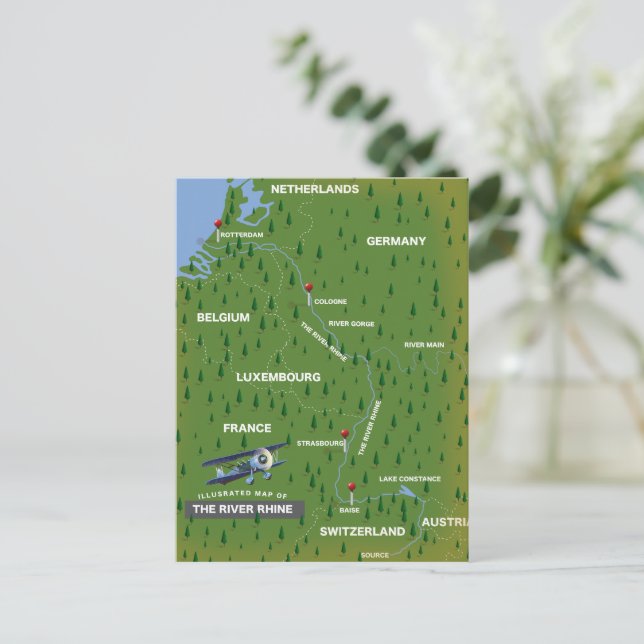 River Rhine retro travel map. Postcard (Standing Front)