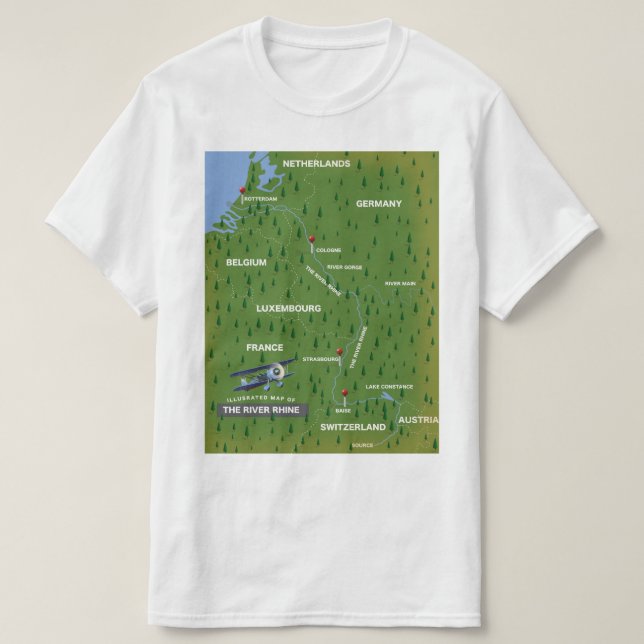 River Rhine retro travel map. T-Shirt (Design Front)