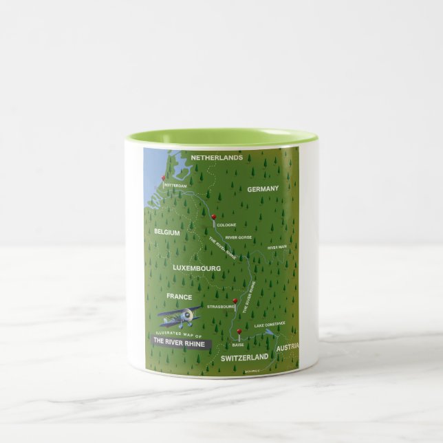 River Rhine retro travel map. Two-Tone Coffee Mug (Center)