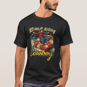River Riding Cowboy Fun Retro Men's Summer Float T T-Shirt