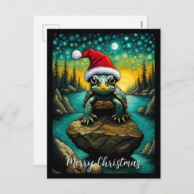 River Rock Cute Baby Turtle Christmas Holiday Postcard (Front/Back)