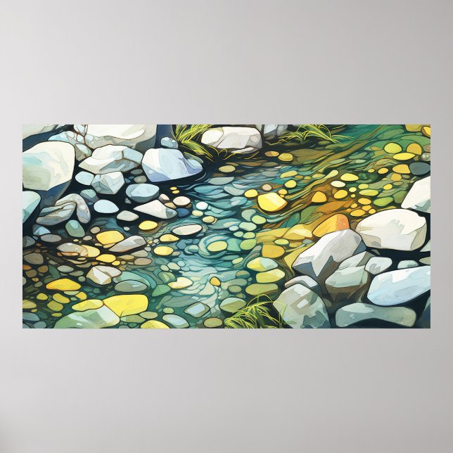 River rocks abstract watercolor painting poster (Front)