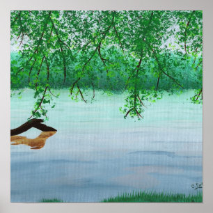 River scene with trees and a log by Cheryl Paton Poster