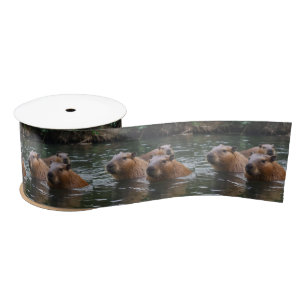 "River Serenity: Capybaras Swimming in the Flow" Satin Ribbon