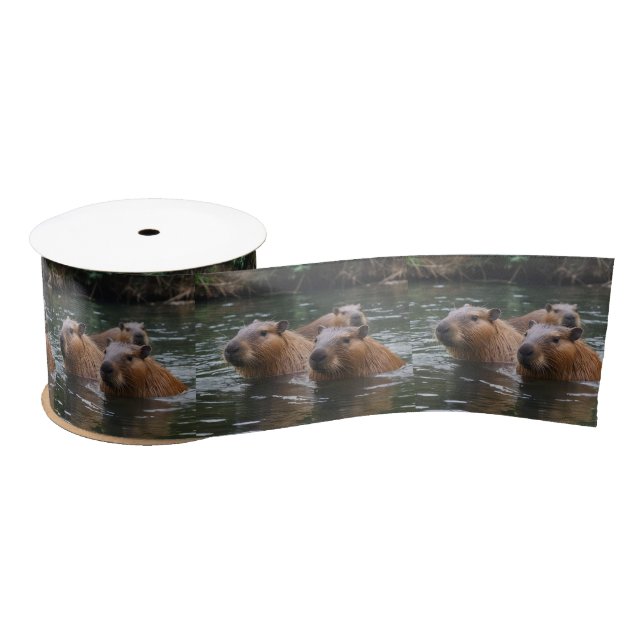 "River Serenity: Capybaras Swimming in the Flow" Satin Ribbon (Spool)