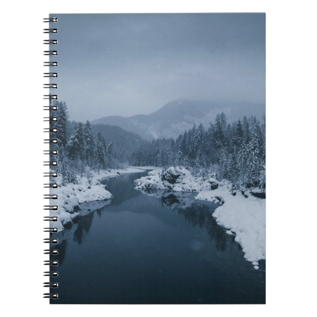 RIVER SURROUNDED BY SNOW COVERED FIELD WITH PINE T NOTEBOOK (Front)