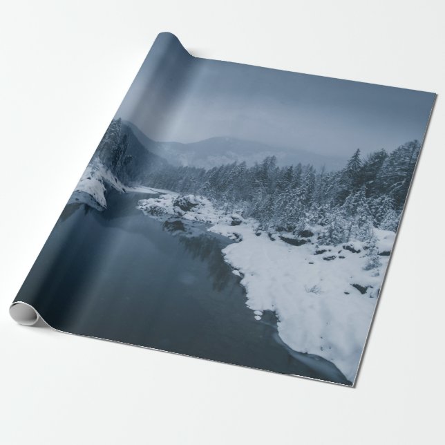 RIVER SURROUNDED BY SNOW COVERED FIELD WITH PINE T WRAPPING PAPER (Unrolled)