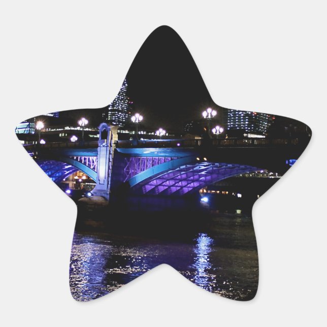 River Thames at Night, London England Star Sticker (Front)