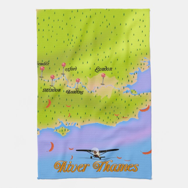 River Thames London England map Tea Towel (Vertical)