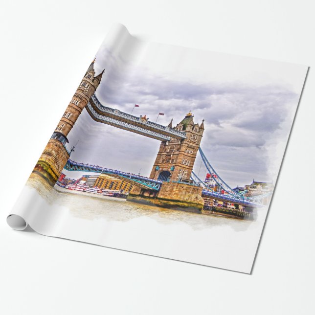 River Thames & Tower Bridge, London England Wrapping Paper (Unrolled)