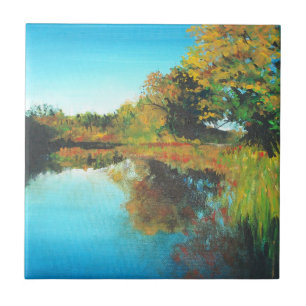River Trees Fall Landscape Fine Art Ceramic Tile